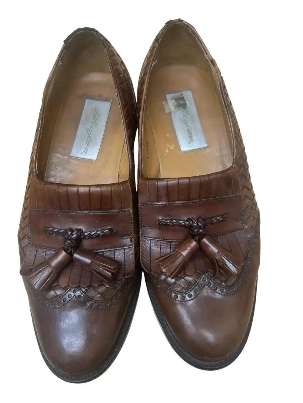 Mezlan Brown Woven Leather Tassel Loafers Kiltie Wingtip Dress Shoes